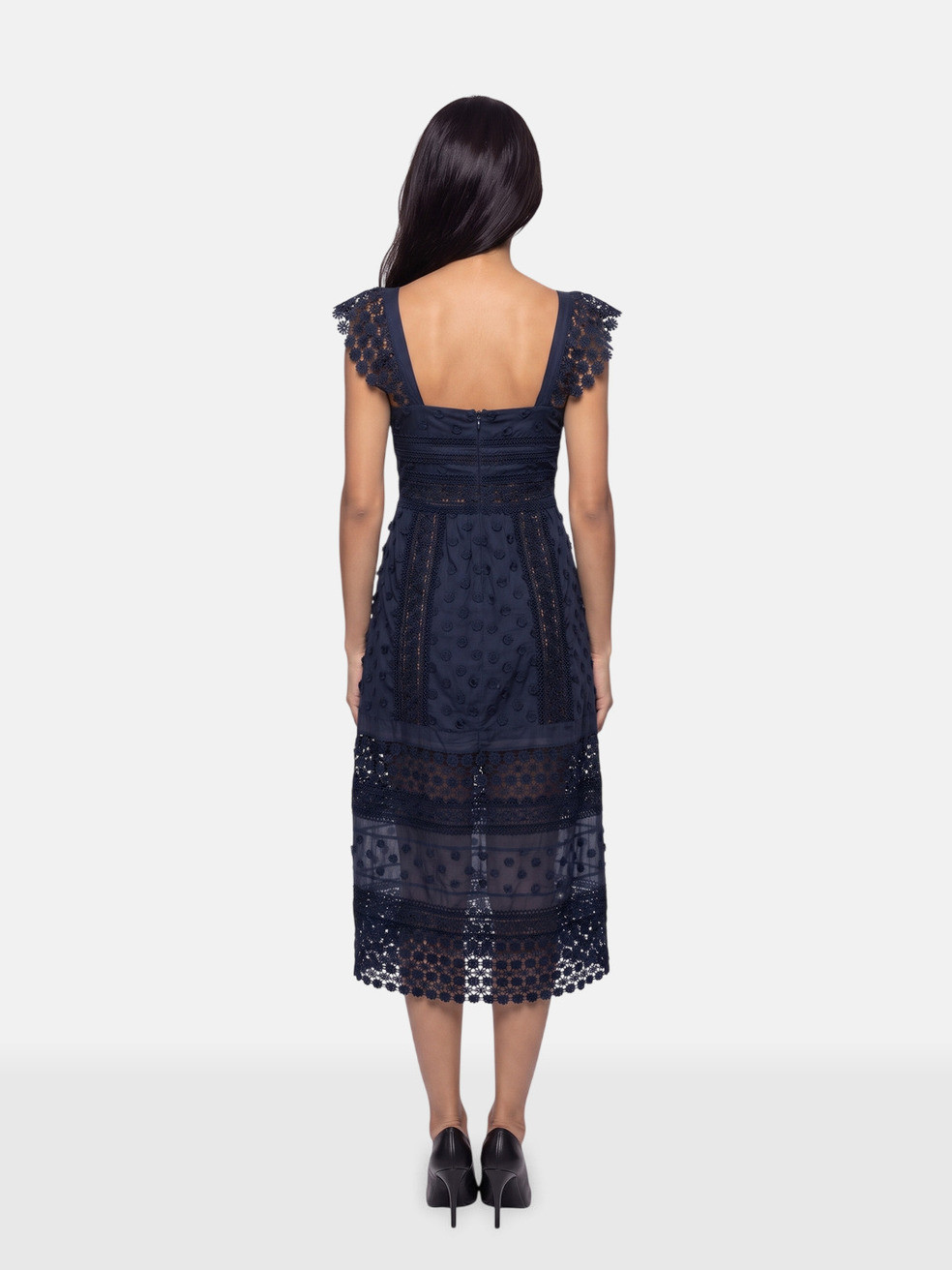 Navy Floral Lace Trim Bluebell Midi Dress