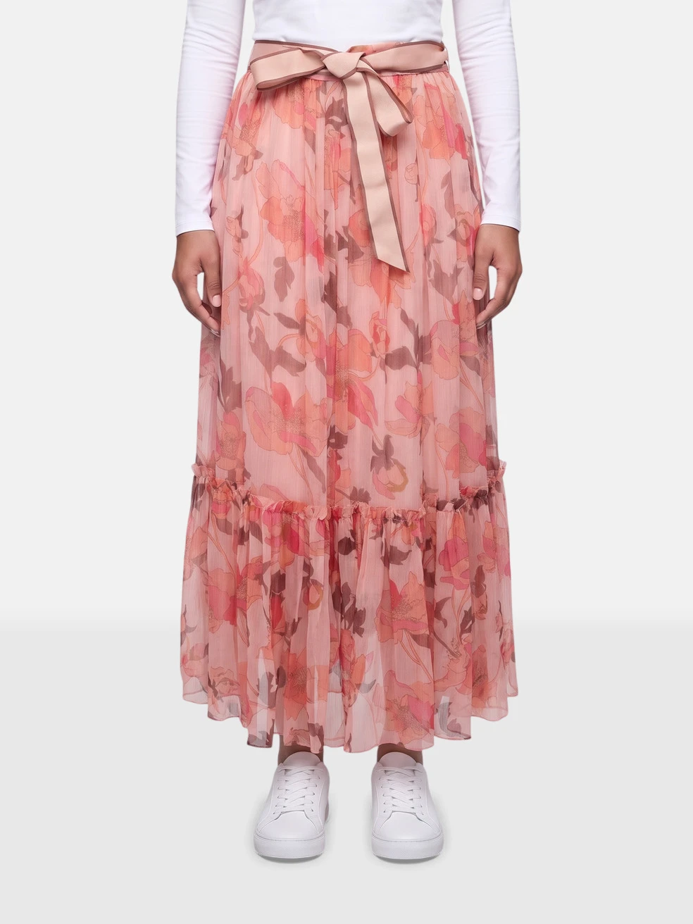 Pink Floral Silk Concert Maxi Skirt