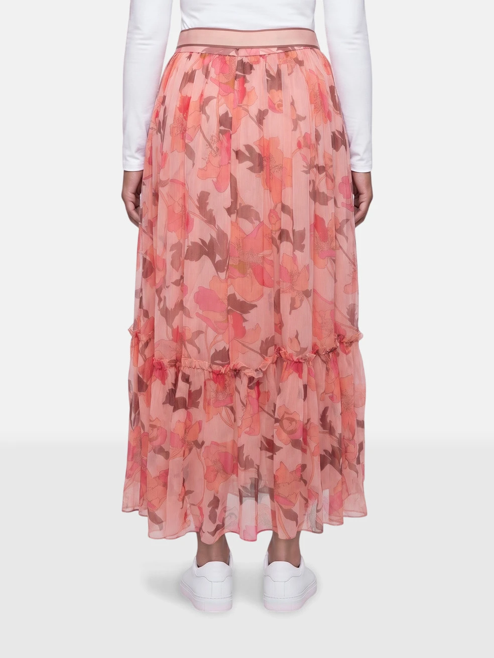 Pink Floral Silk Concert Maxi Skirt