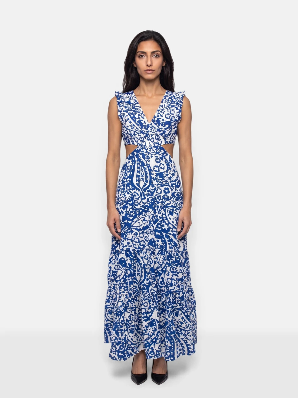 Blue Paisley Cut-Out Maxi Dress