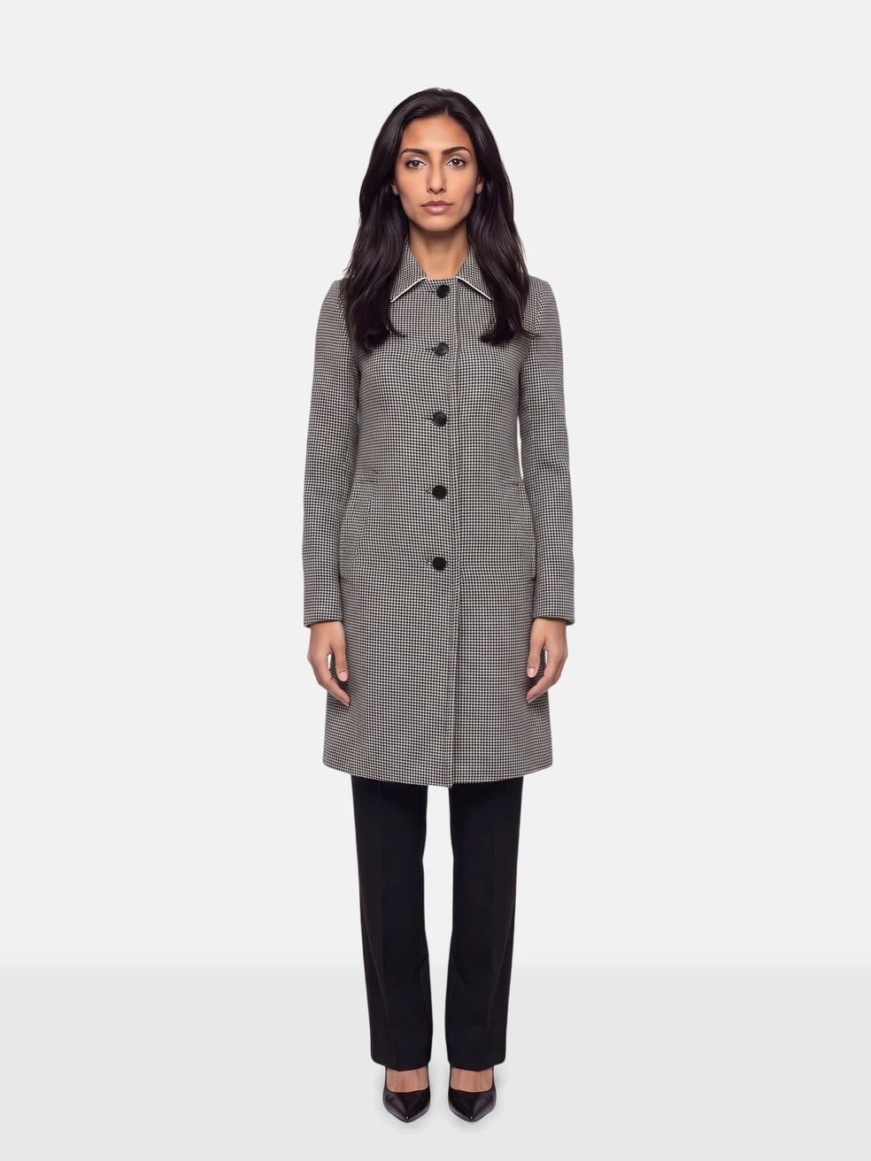 Grey Wool Houndstooth Coat