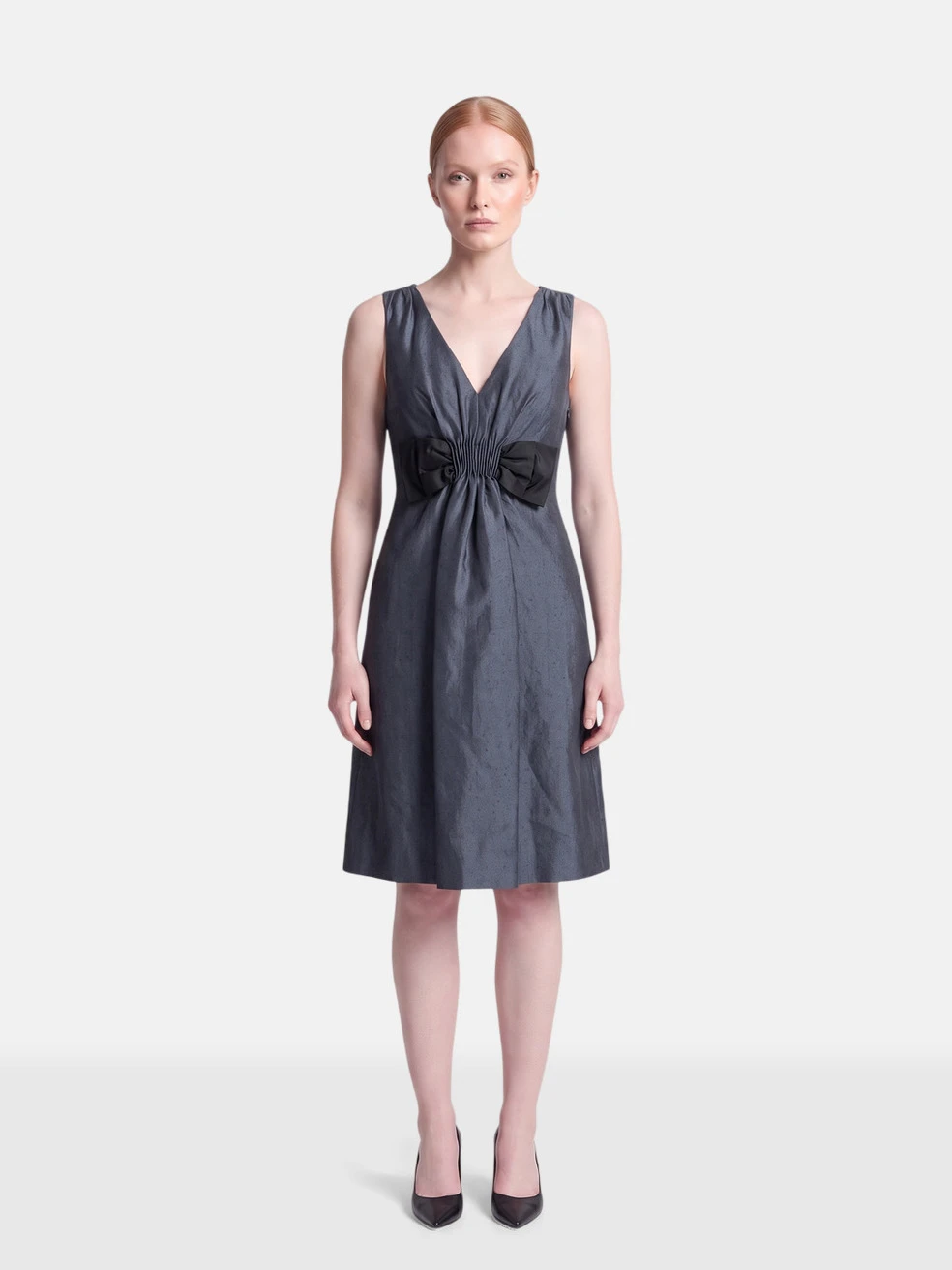 Navy Silk Bow Detail Dress