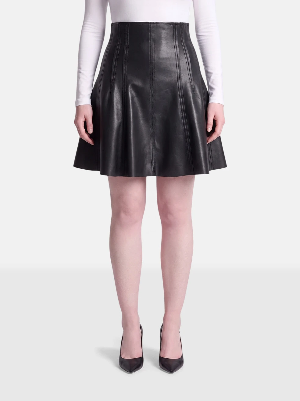Black Vegan Leather Panelled Skirt