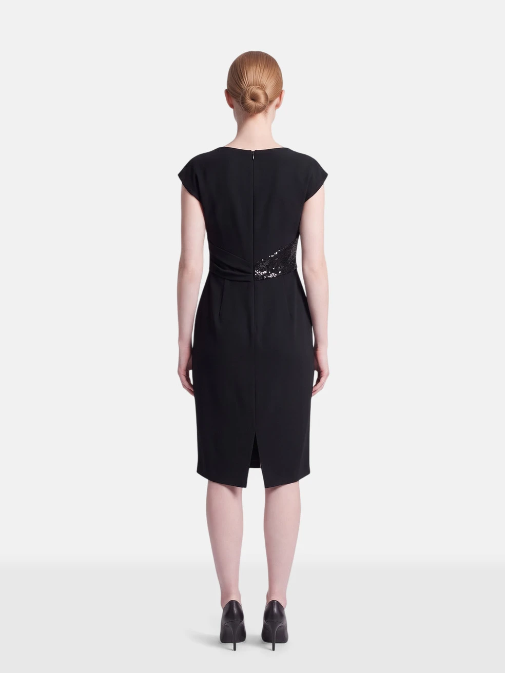Black Draped Sequin Panel Dress