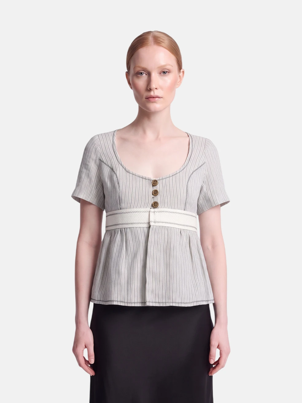 Grey Striped Button Up Top
