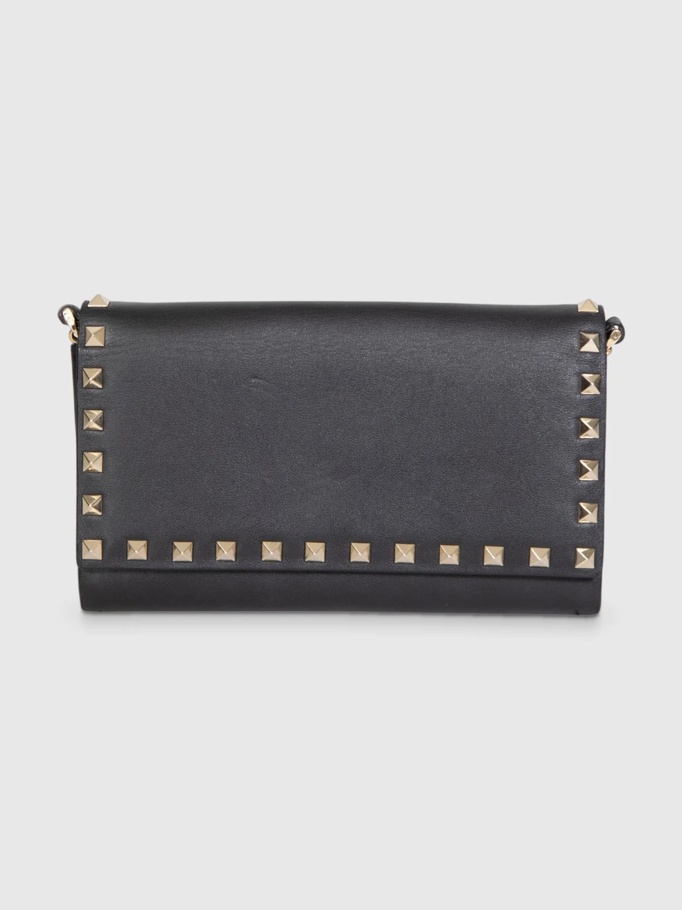 Black Rockstud Leather Wallet On Chain