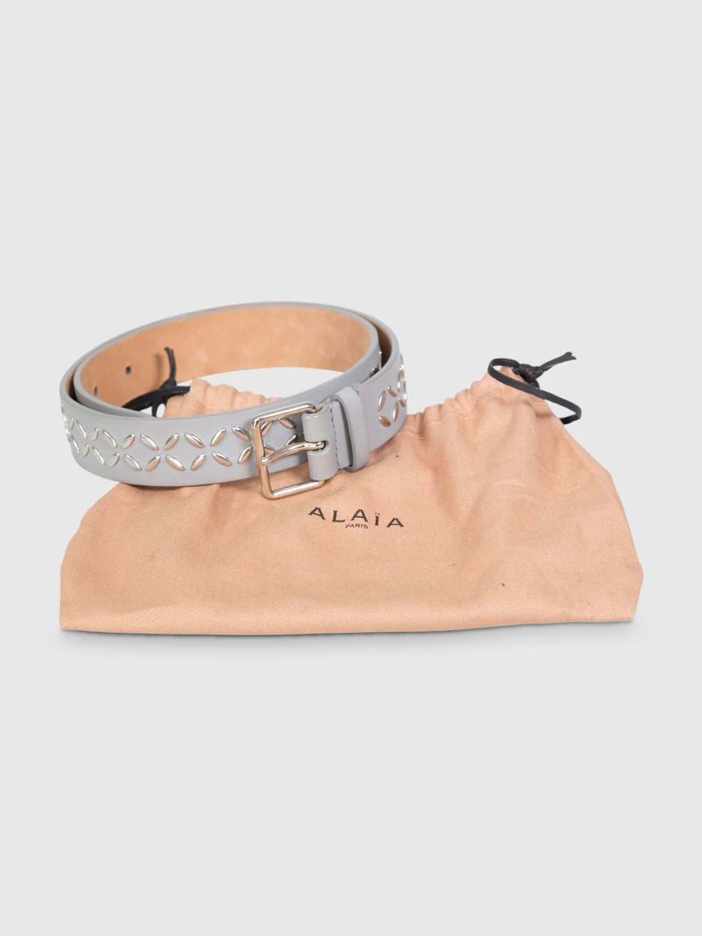 Grey Studded Leather Belt