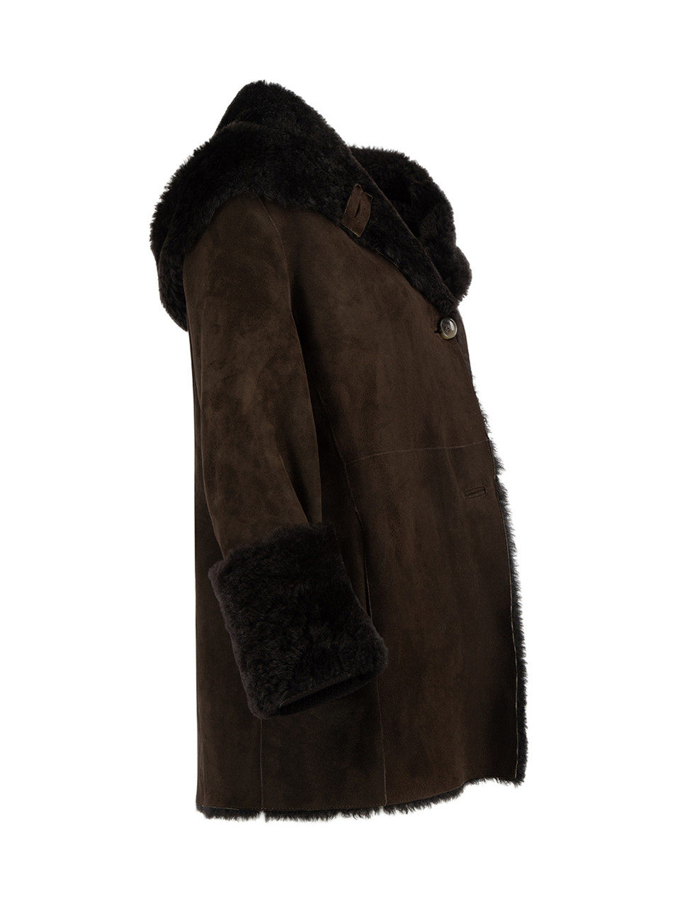 Brown Suede Hooded Shearling Lined Coat