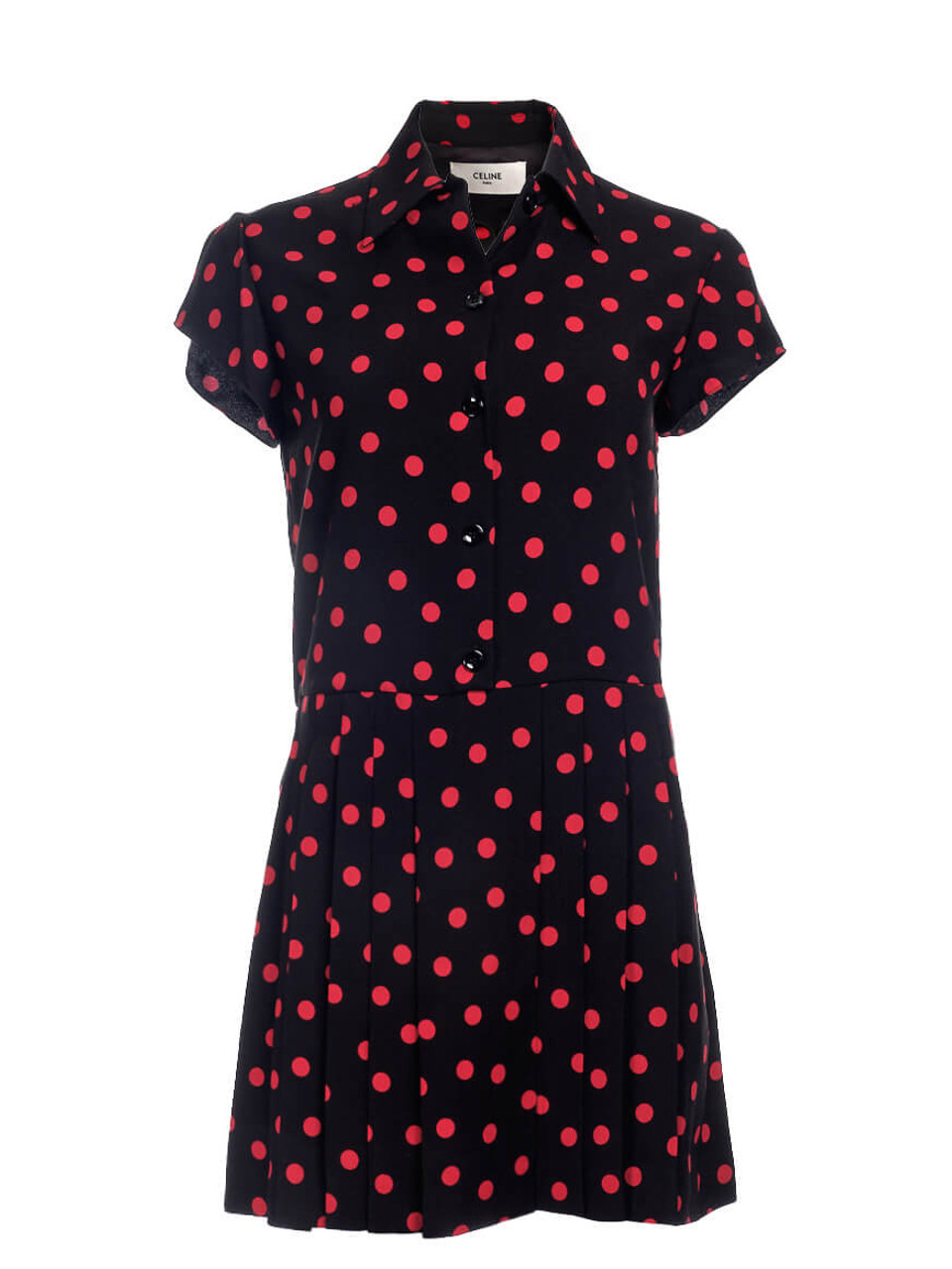 Women Celine Midi Dress with Folksy Polka Dot Print - Black Size S UK 8 US 4 FR 36