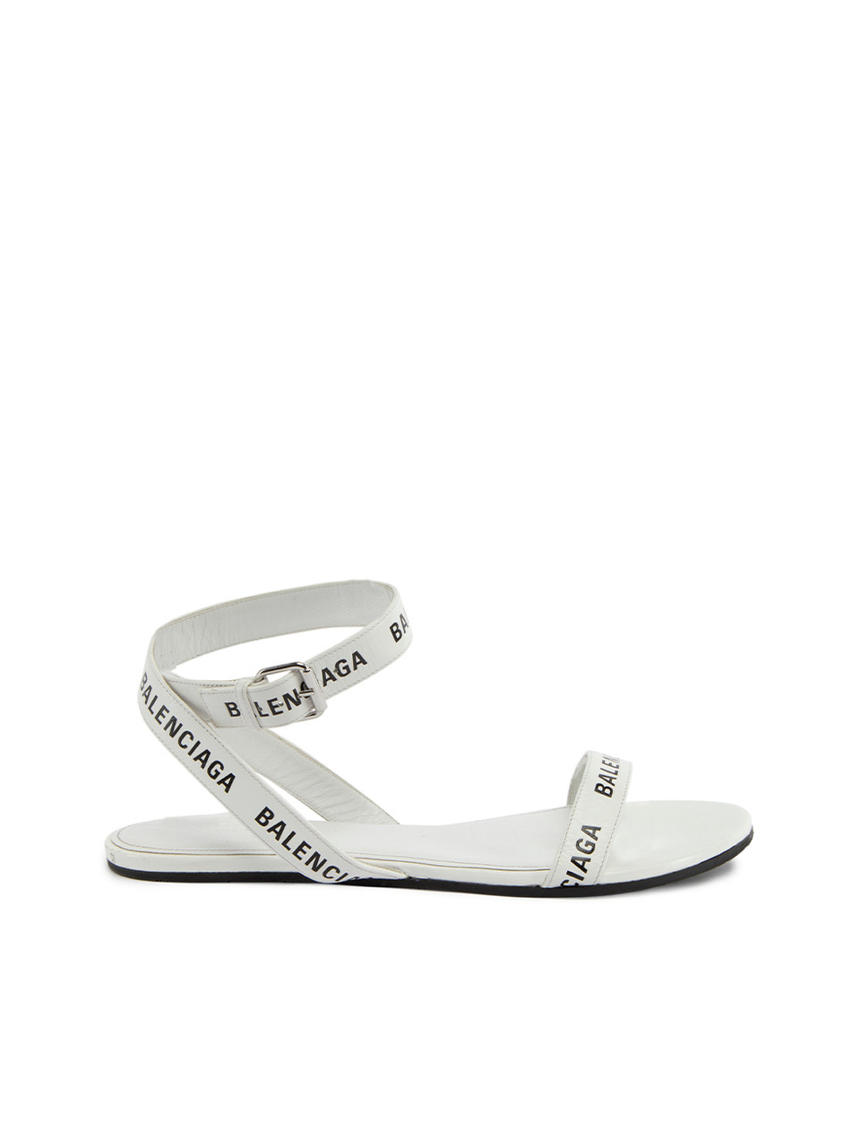 Used Balenciaga White Logo Strap Flat Sandals CSD