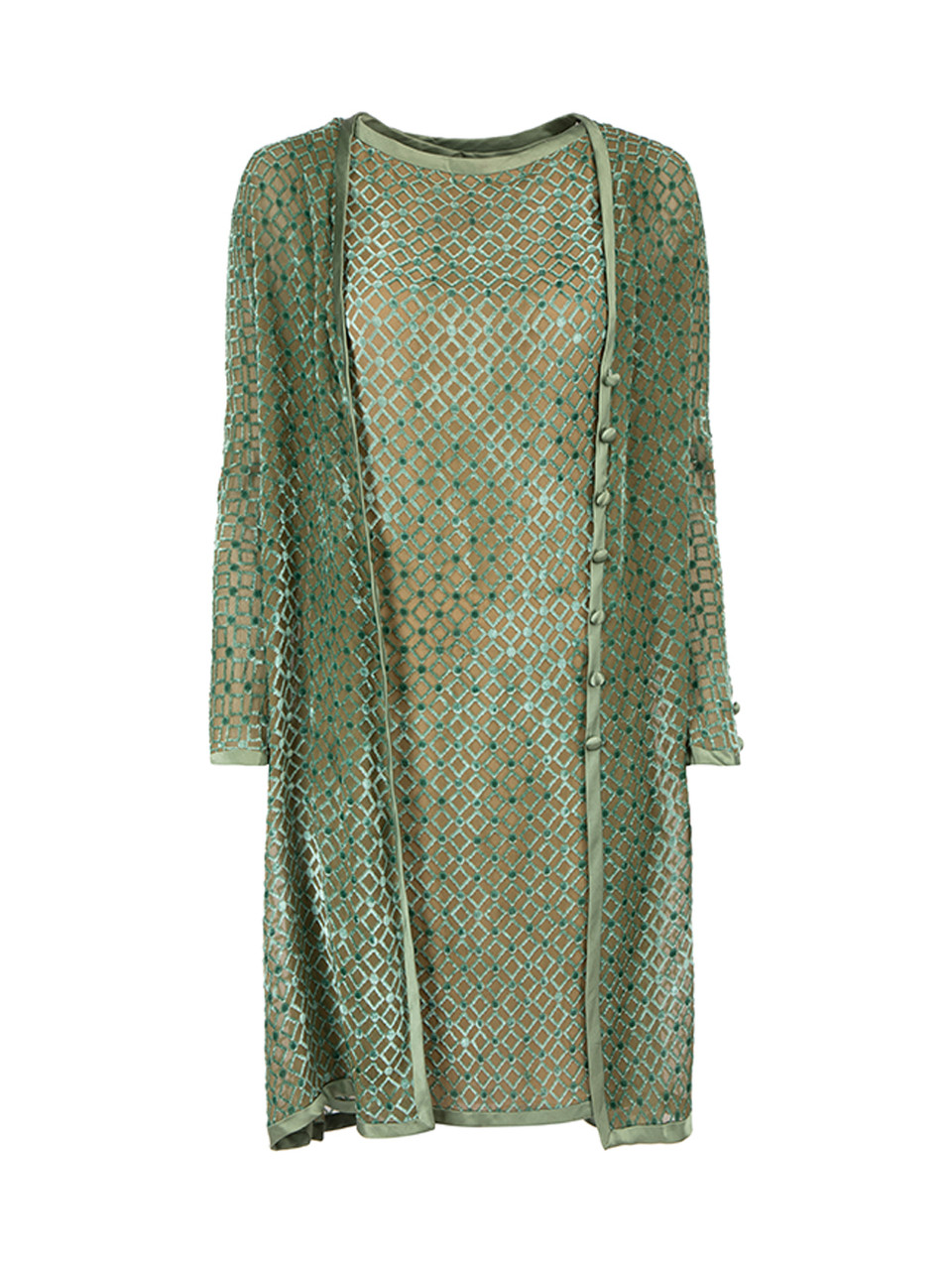 Valentino Spa Vintage Green Velvet Cardigan & Dress Set