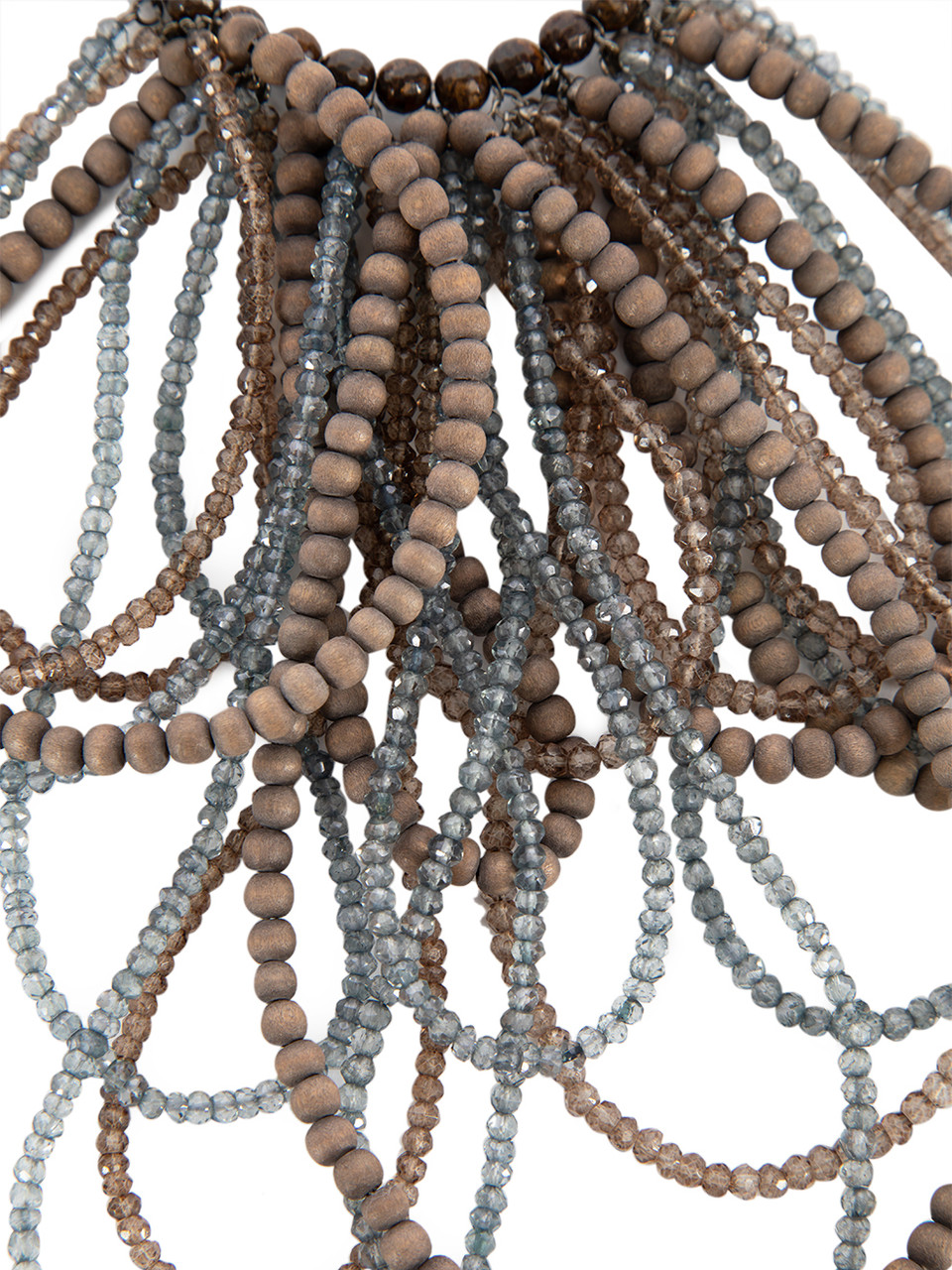 Brunello Cucinelli Quart, Bronzite & Wood Bead Statement Necklace
