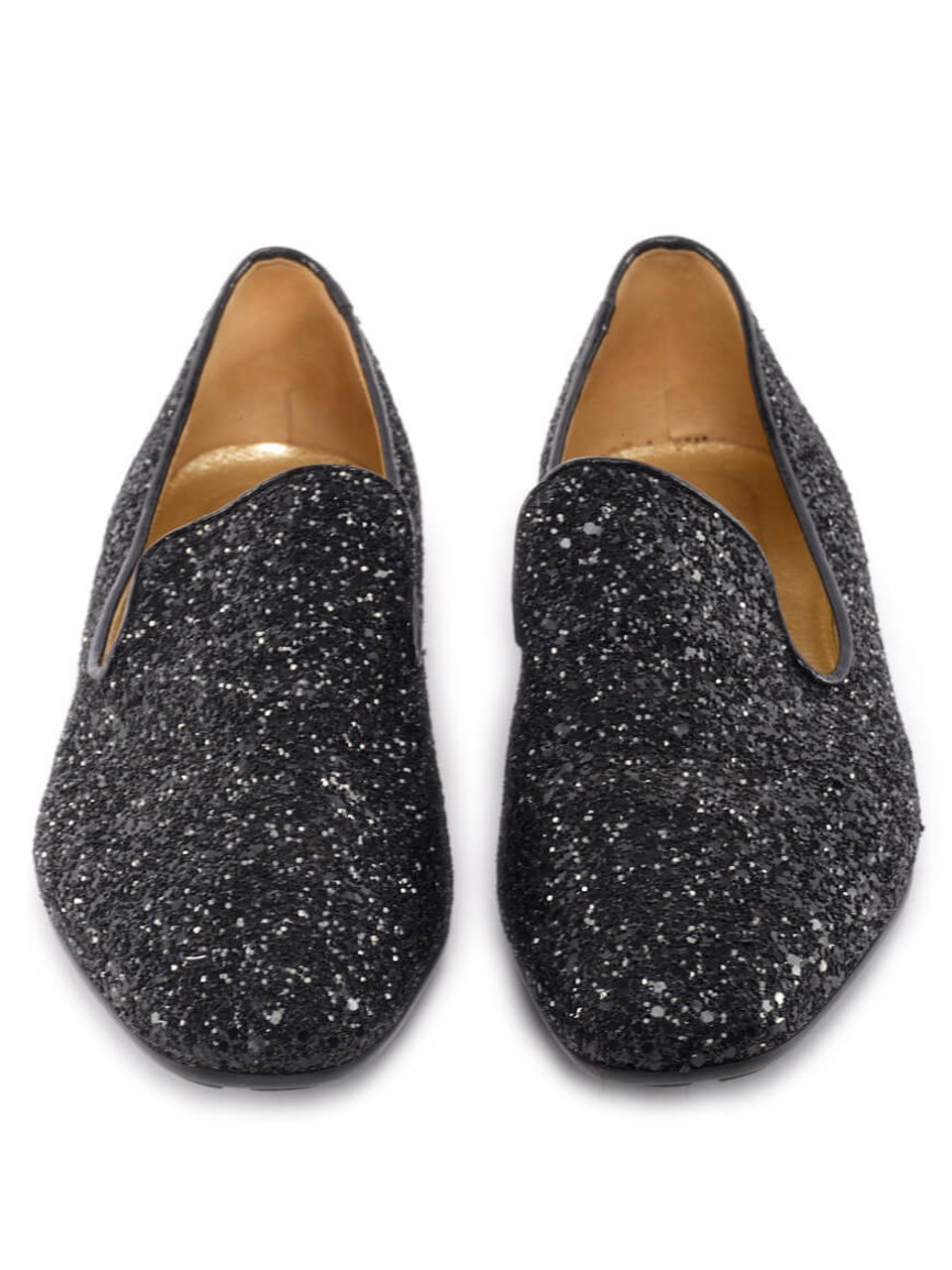 Women Jimmy Choo Marlo Twilight Coarse Glitter Loafers - Black Size UK 6 US 9 EU 39