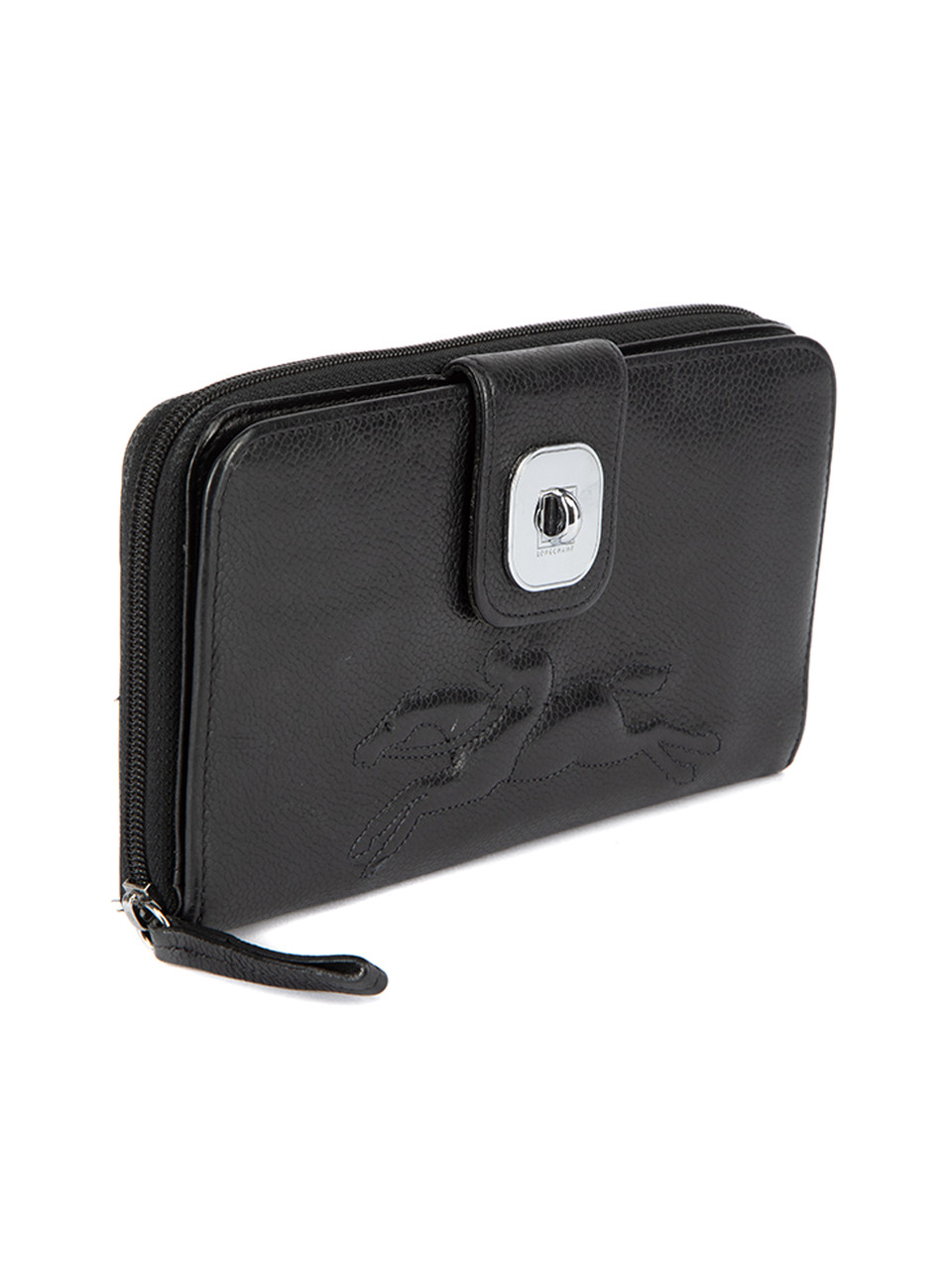 Longchamp Black Continental Embroidered Wallet