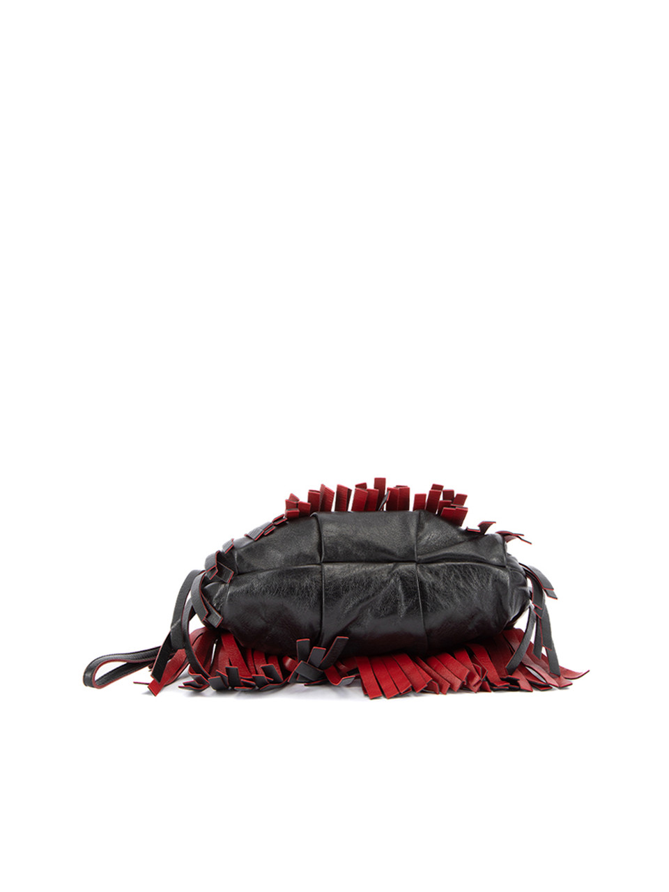 Prada Black Leather Contrast Red Fringe Clutch