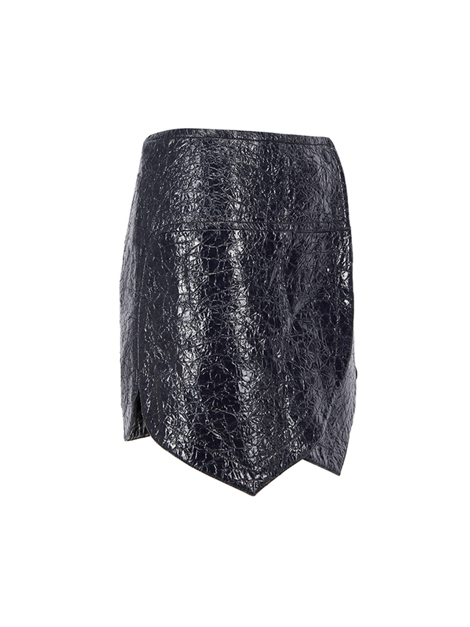 Balenciaga Navy Crinkled Faux Leather Wrap Mini Skirt