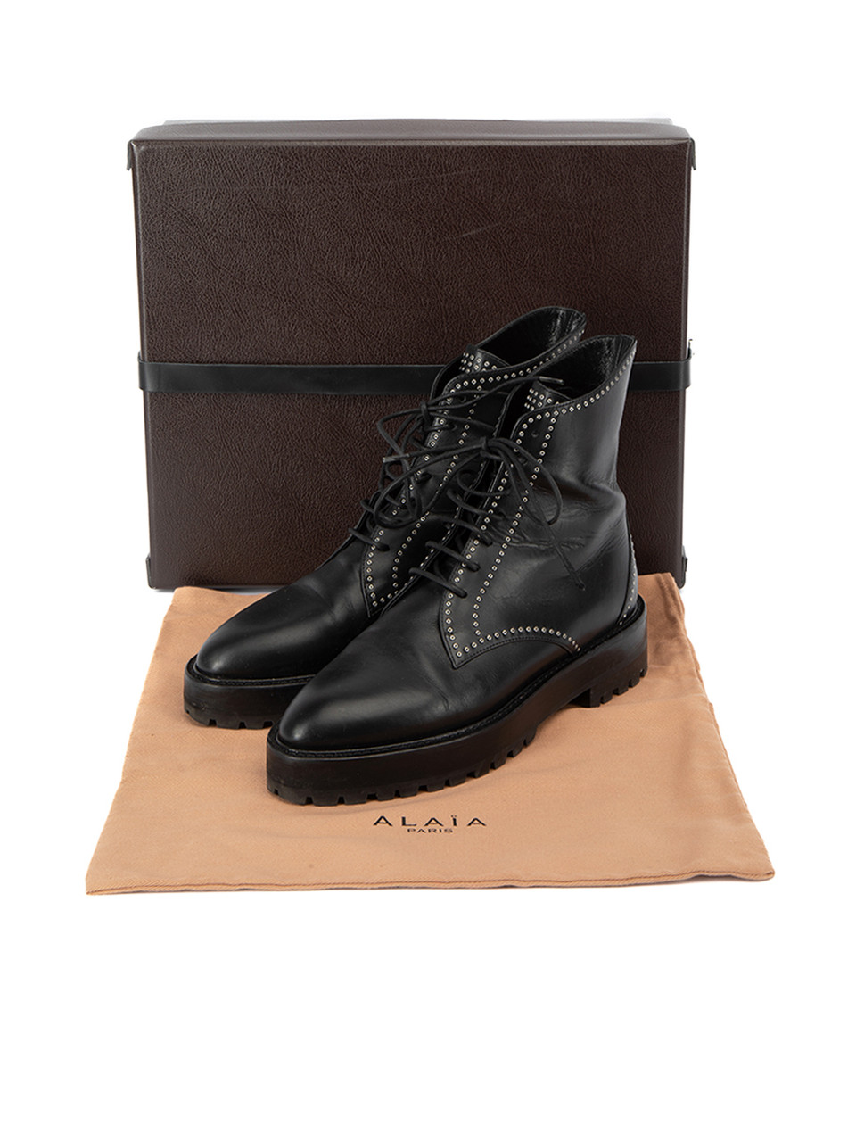 Alaïa Black Studded Lace Up Combat Boots