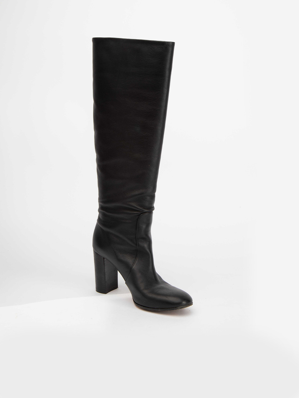 Gianvito Rossi Black Leather Round Toe Knee High Boots