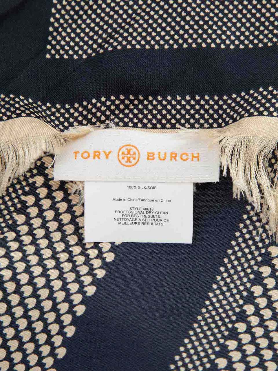 Cheap Used Tory Burch Navy Silk Logo Print Scarf | CSD
