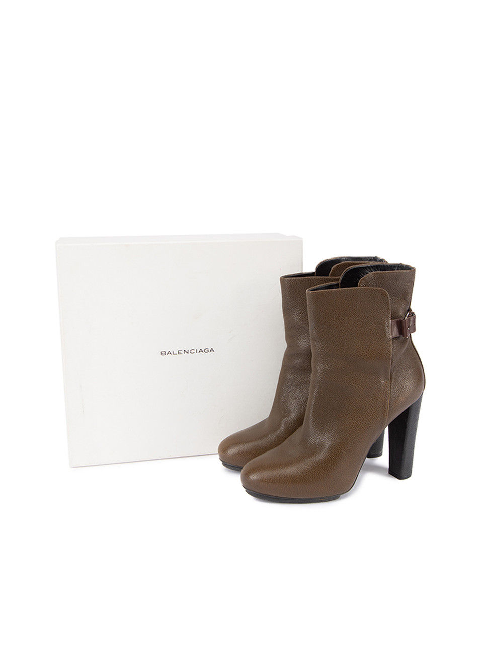 Balenciaga Brown Buckle Accent Heeled Ankle Boots
