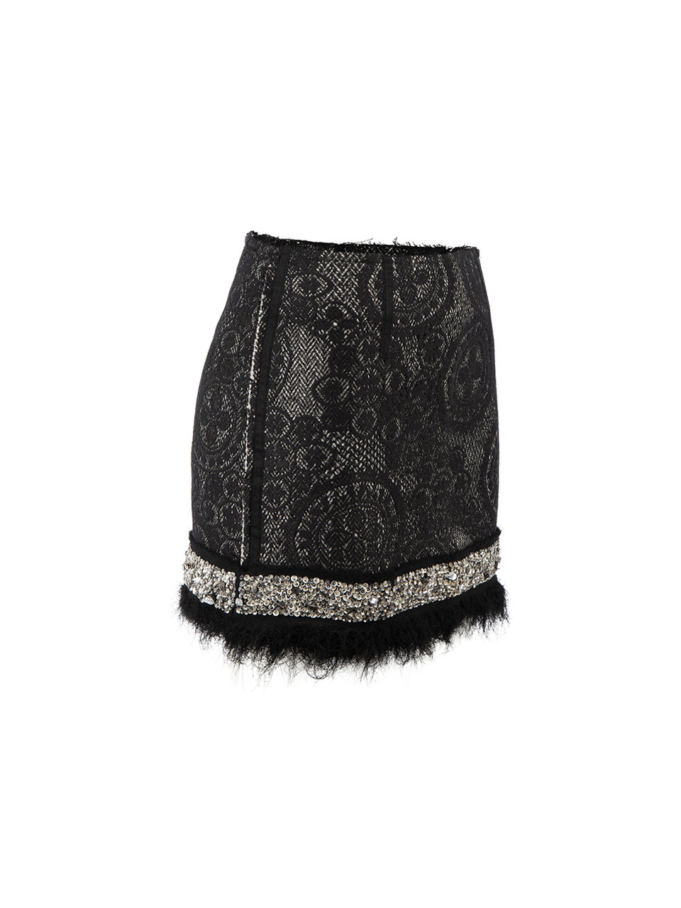 Pinko Black Lace Layered Sequinned Mini Skirt