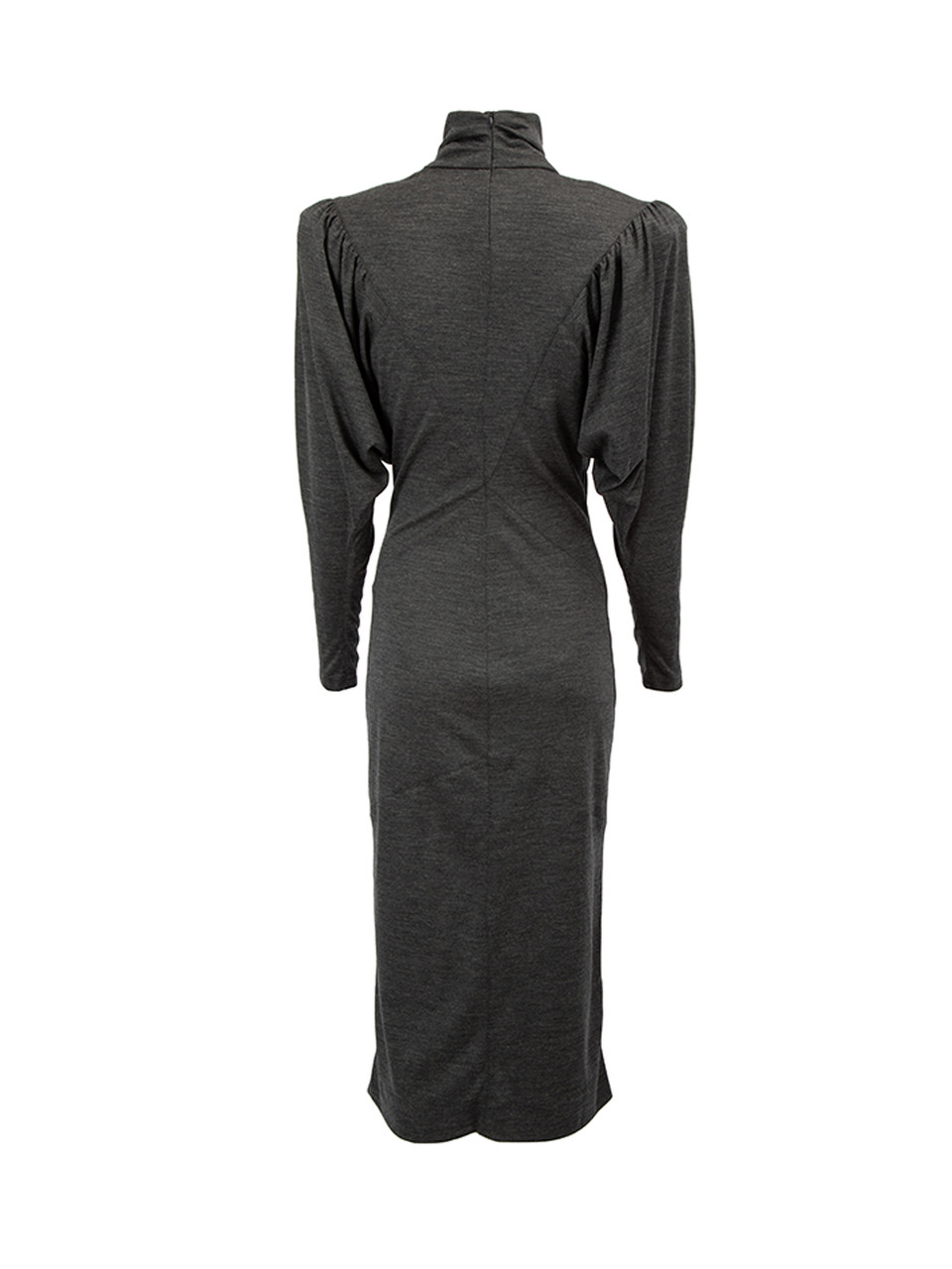Isabel Marant Grey Turtleneck Puff Sleeves Midi Dress