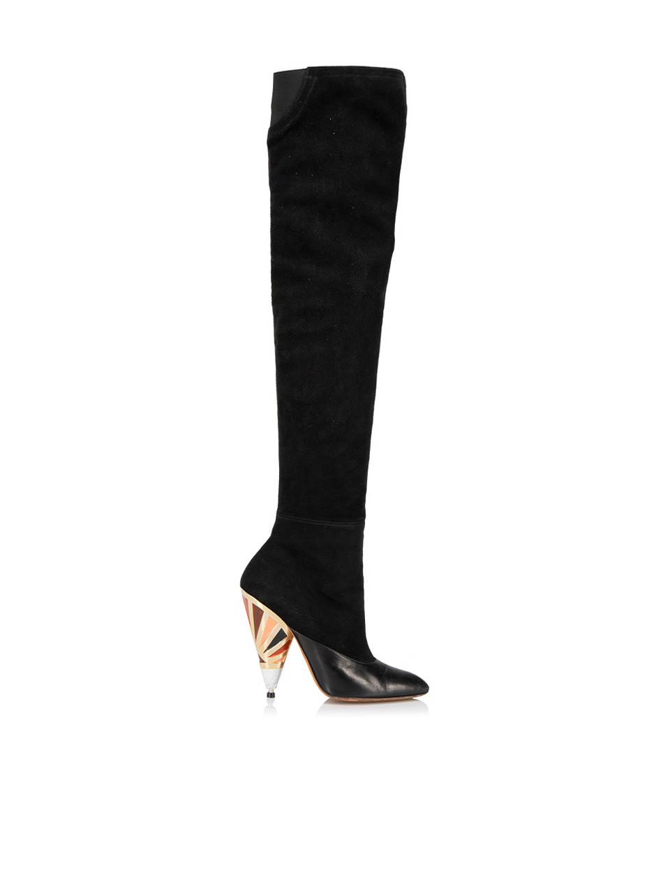Givenchy Black Suede Thigh High Gold Accent Boots Givenchy Black Suede Thigh High Gold Accent Boots