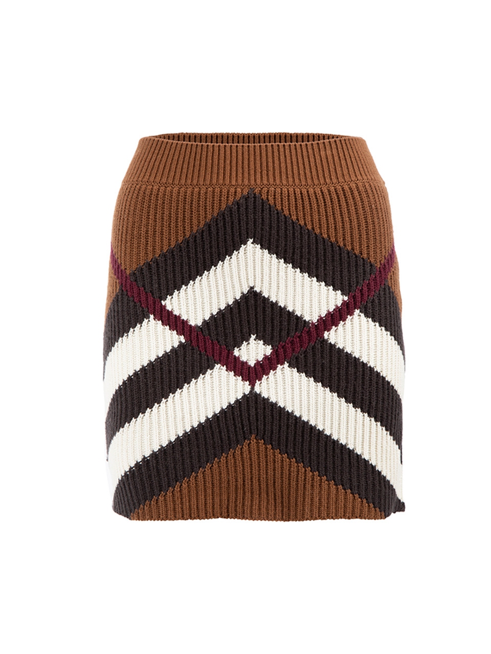 Burberry Brown Intarsia Rib Knit Chevron Mini Skirt