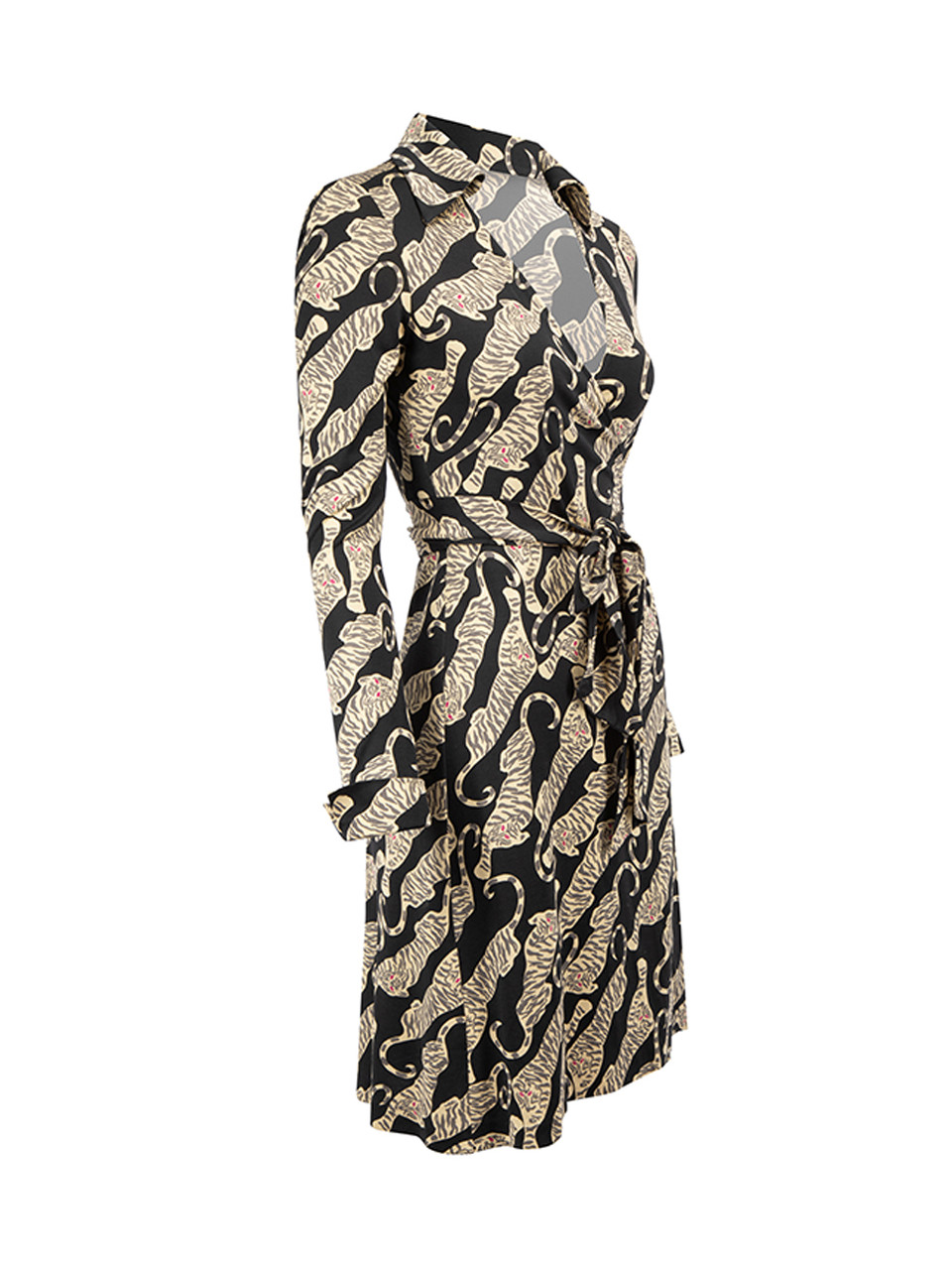 Diane Von Furstenberg Black Silk Tiger Print Wrap Dress