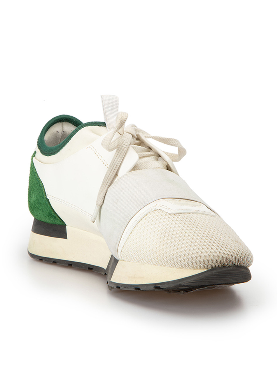 Balenciaga White & Green Leather Chunky Low Race Trainers