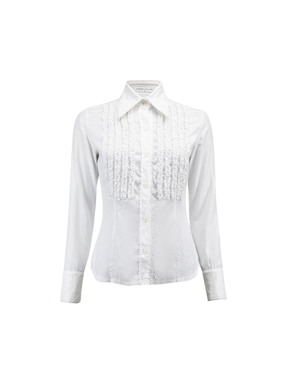Karen Millen White Cotton Ruffled Accent Shirt