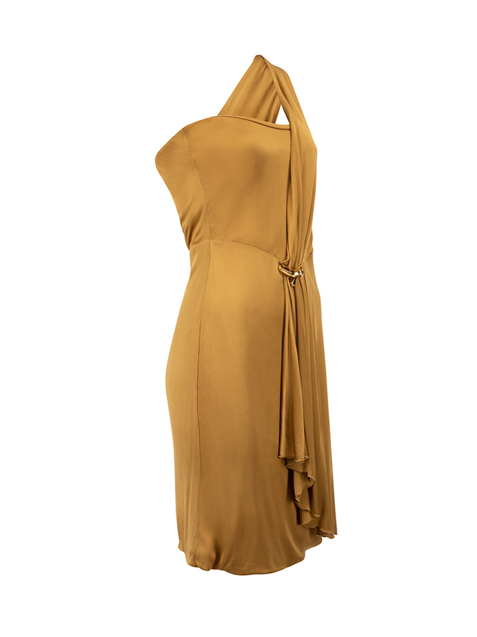Gucci Ochre Gold Asymmetric Draped Mini Dress