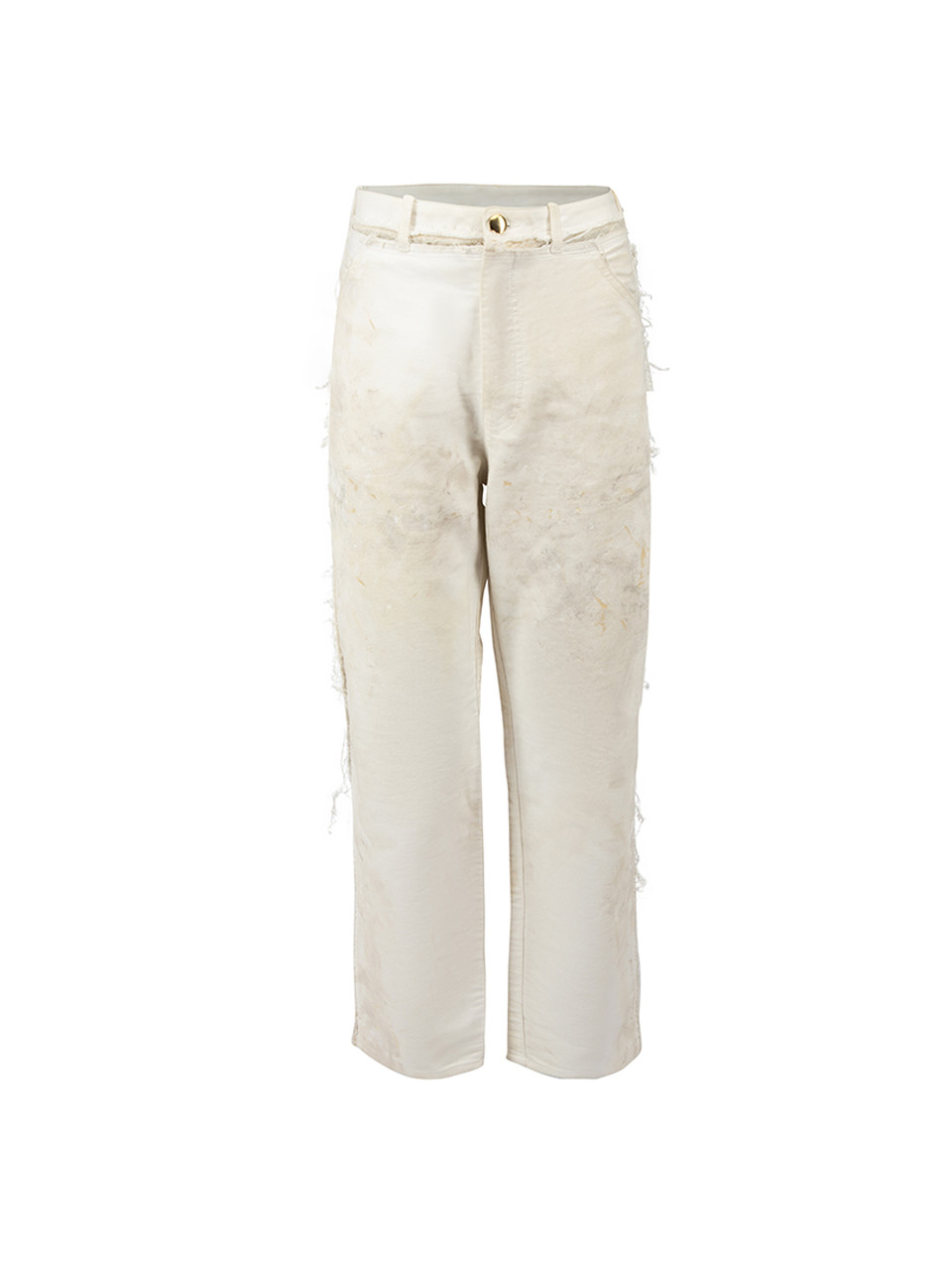 Balenciaga Cream Distressed Paint Detail Jeans