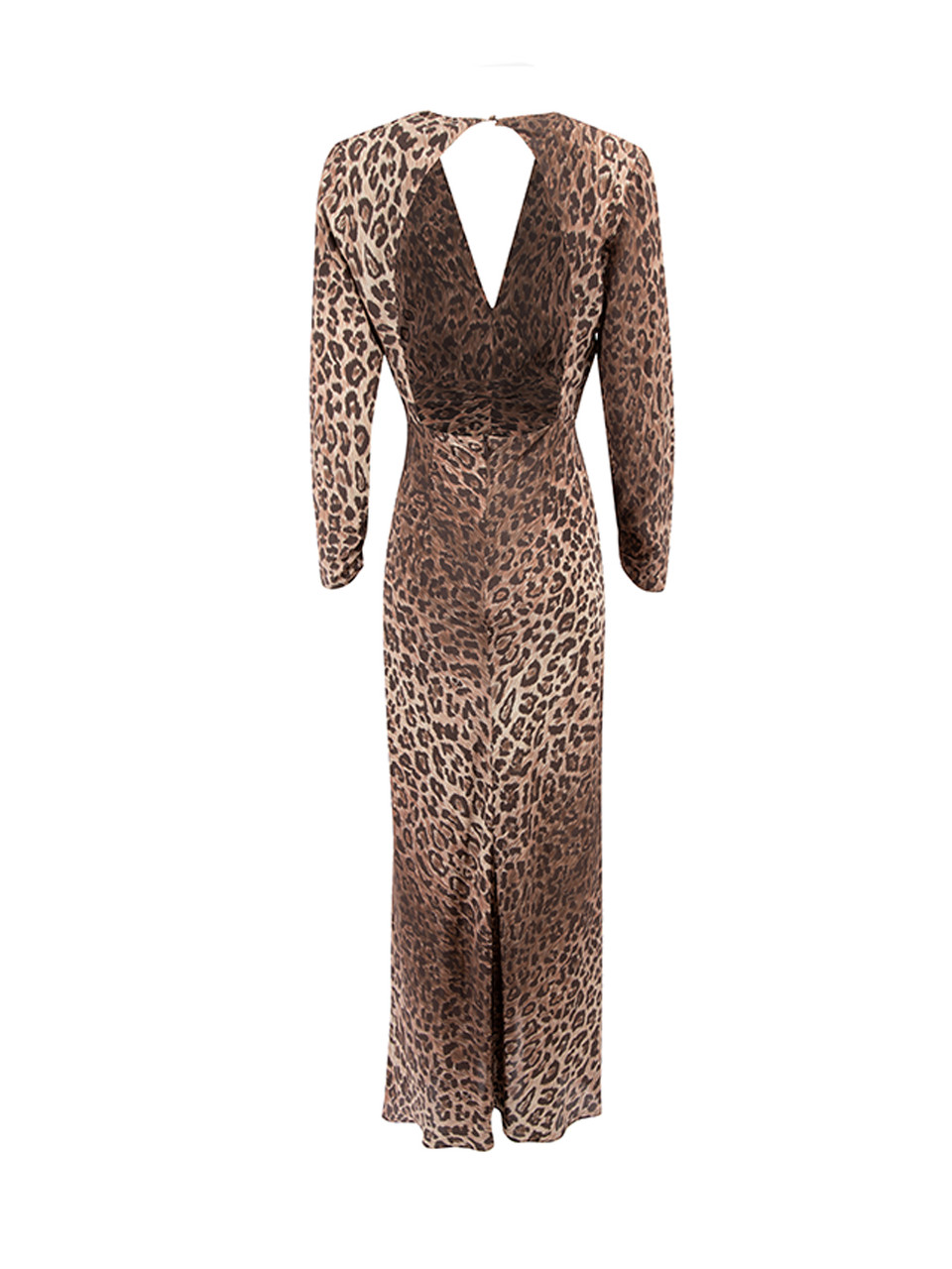 Rixo Brown Leopard Print Ruched Midi Dress