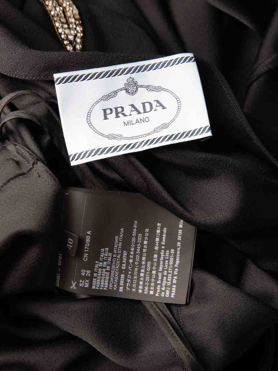 Prada Black Silk Embellished V-Neck Shift Mini Dress