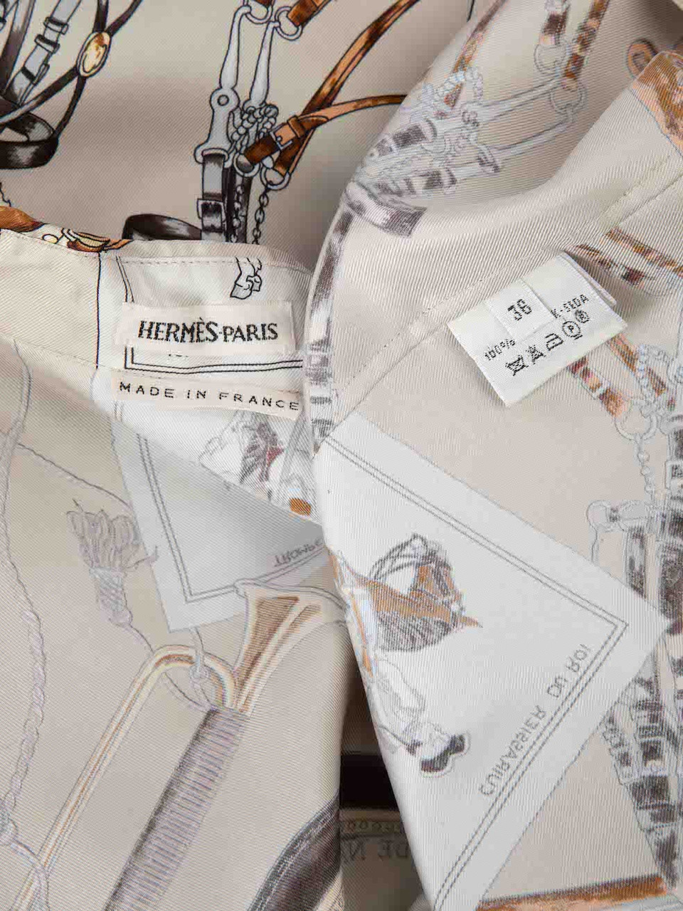 Hermès Beige Silk Graphic Printed Shirt