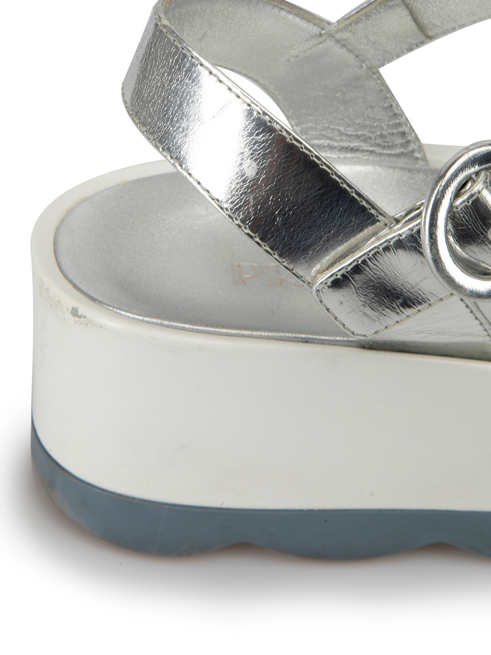 Prada Silver Patent Leather Platform Sandals