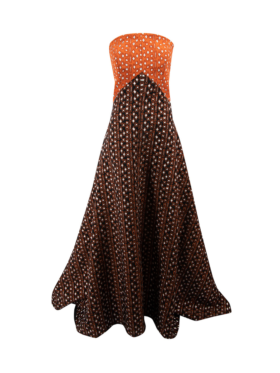 Osman Black & Orange Geometric Strapless Maxi Dress