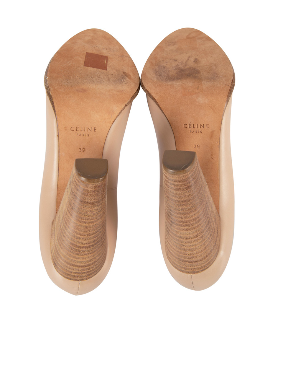 Céline Nude Leather Stacked Heels