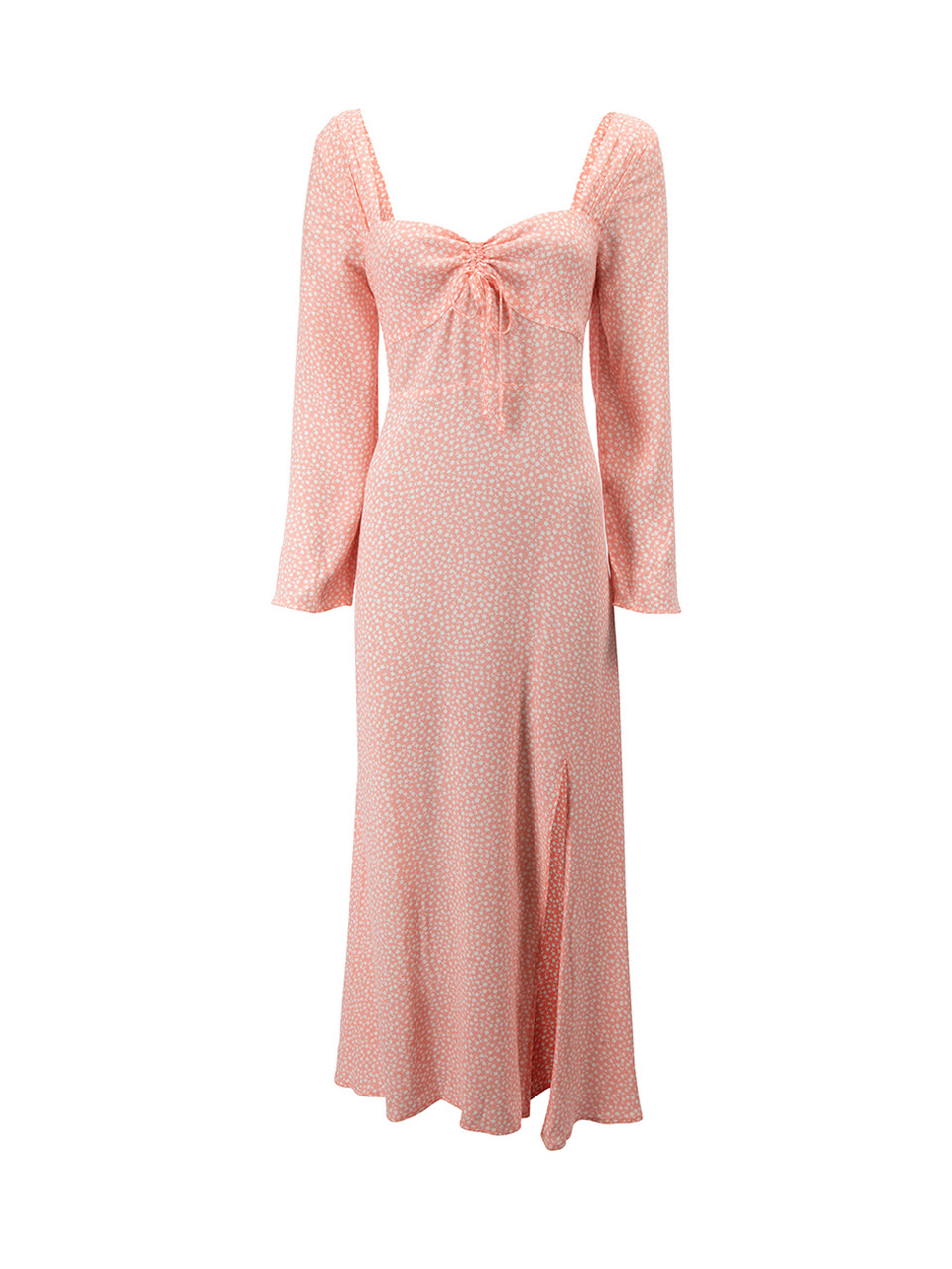 Rixo Pink Micro Floral Print Midi Dress