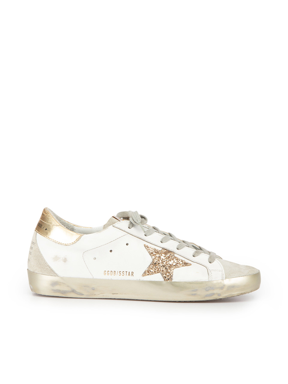 Golden Goose White & Gold Leather Super Star Distressed Effect Trainers