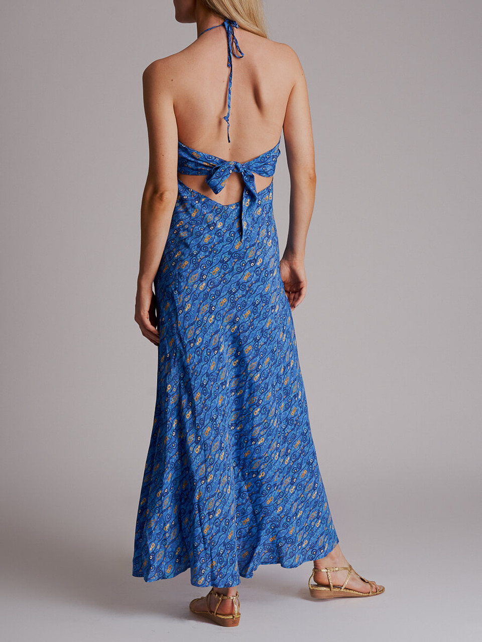 Women Rixo Halterneck Printed Dress - Blue Size XS UK 6 US 2