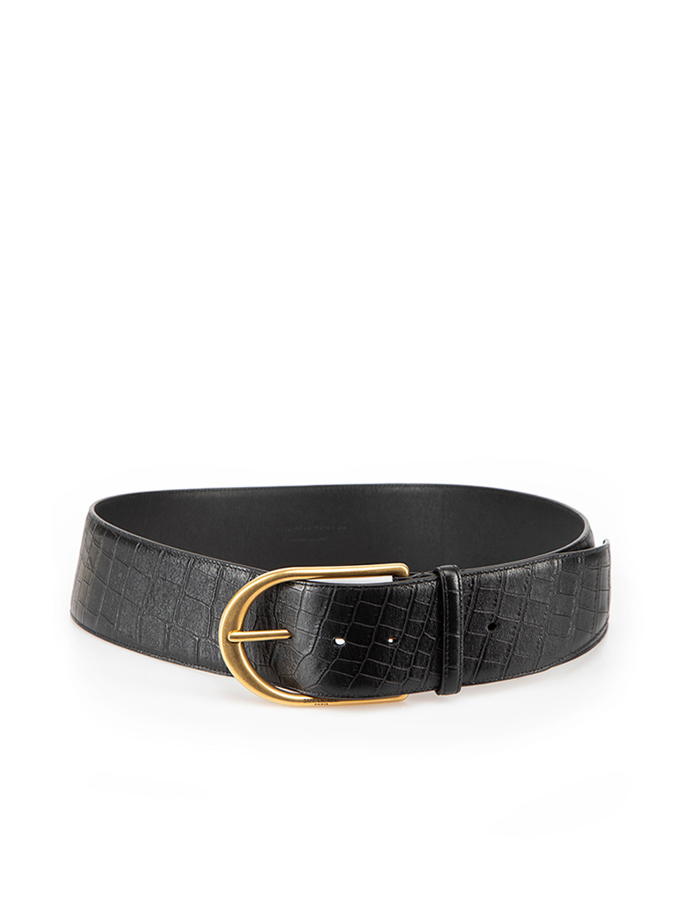 Black Leather Crocodile Embossed Belt