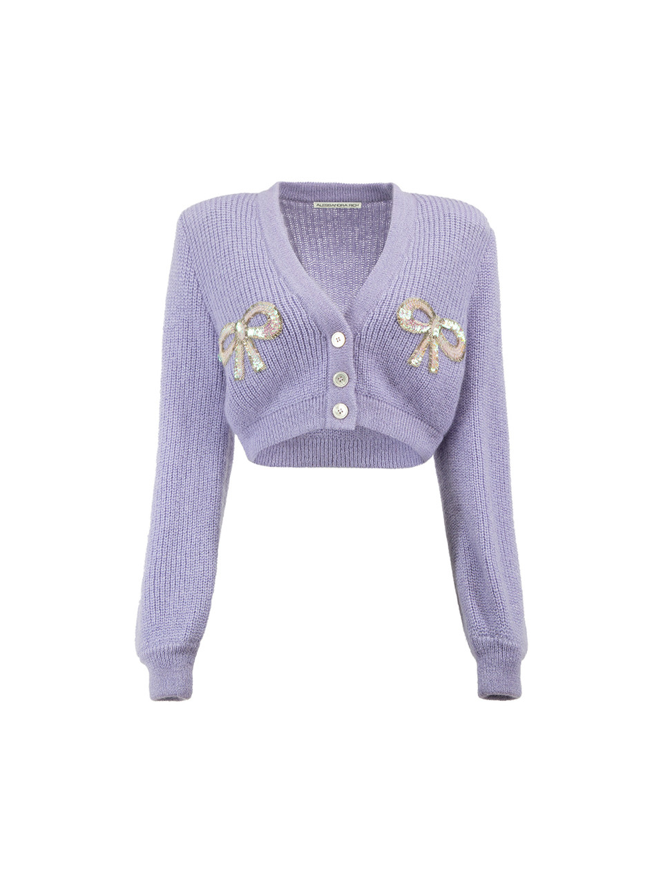 Lilac Sequinned Bow Knit Crop Cardigan