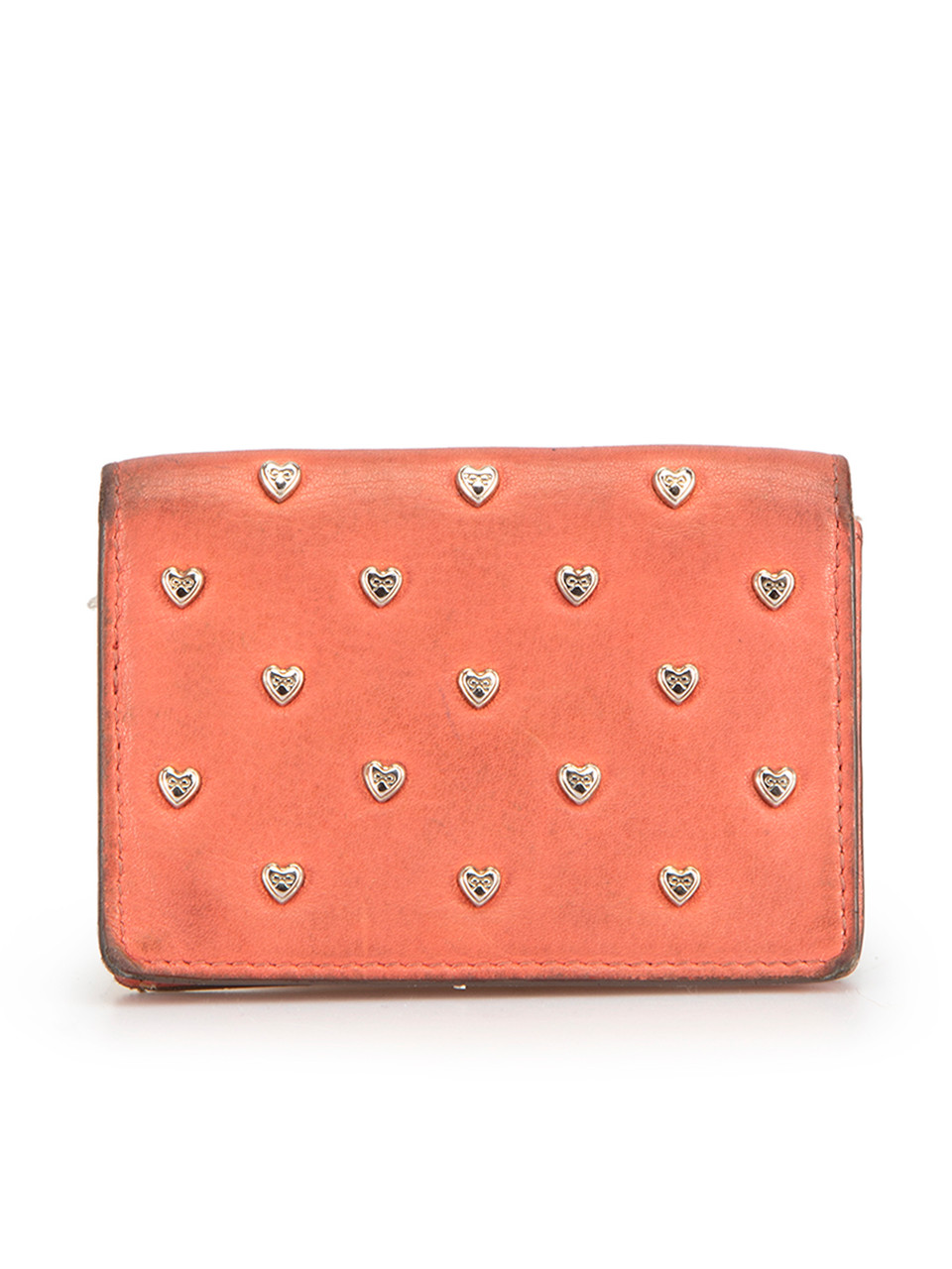 Coral Leather Joss Heart Studded Card Case