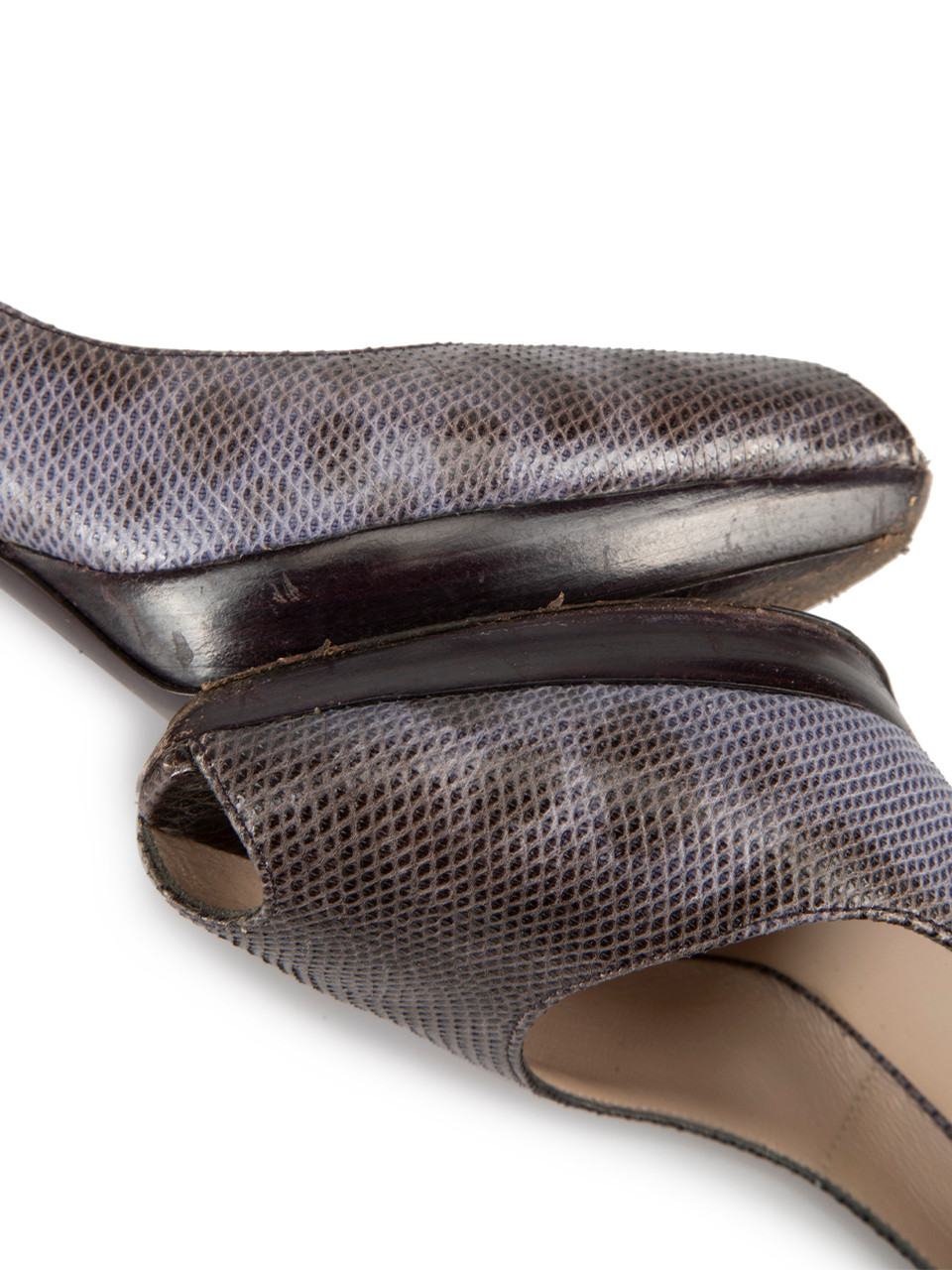 Salvatore Ferragamo Purple Snakeskin Animal Print Peep Toe Heels