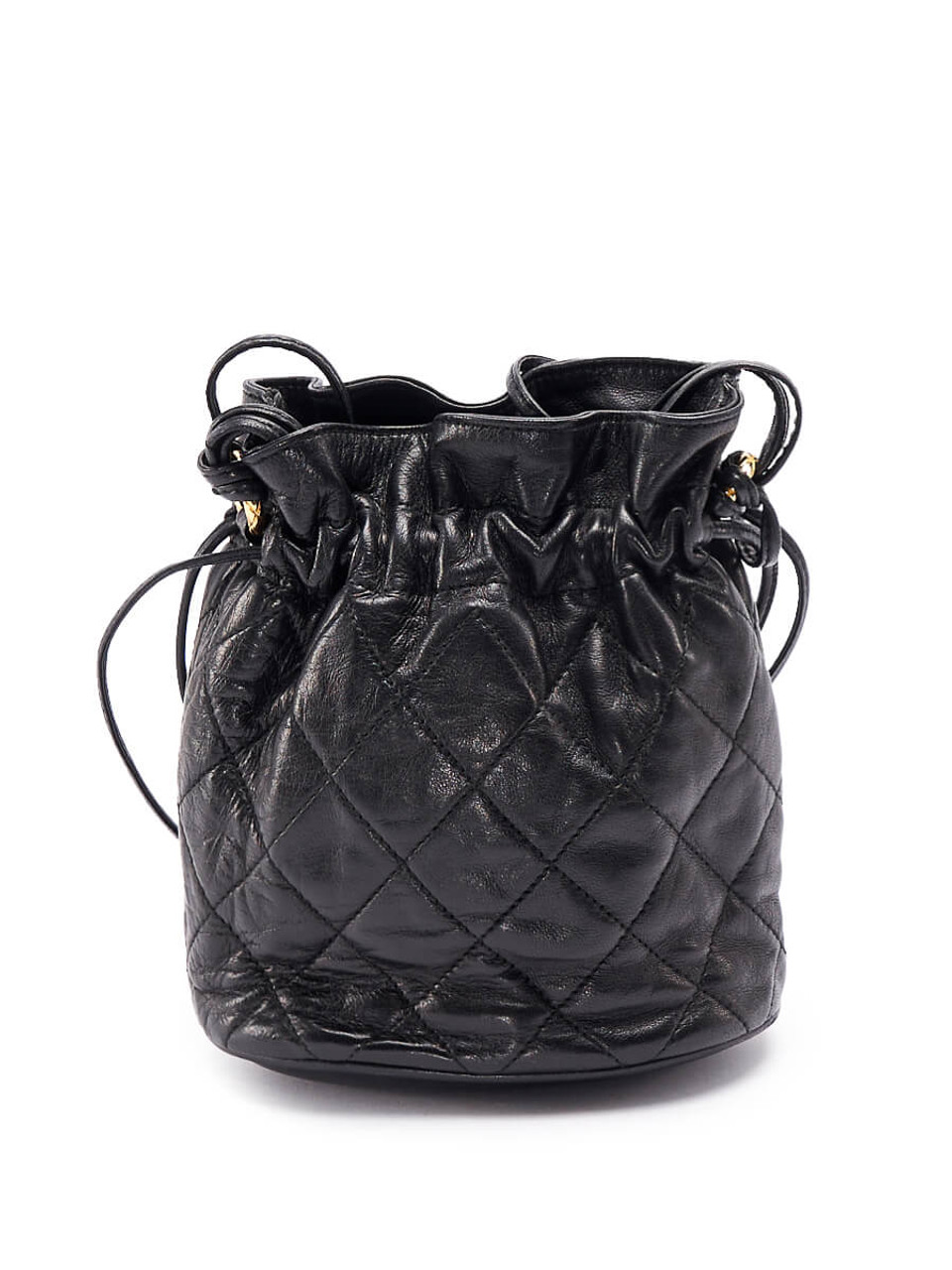 Chanel Vintage Black Quilted Leather Small Drawstring Bucket Bag