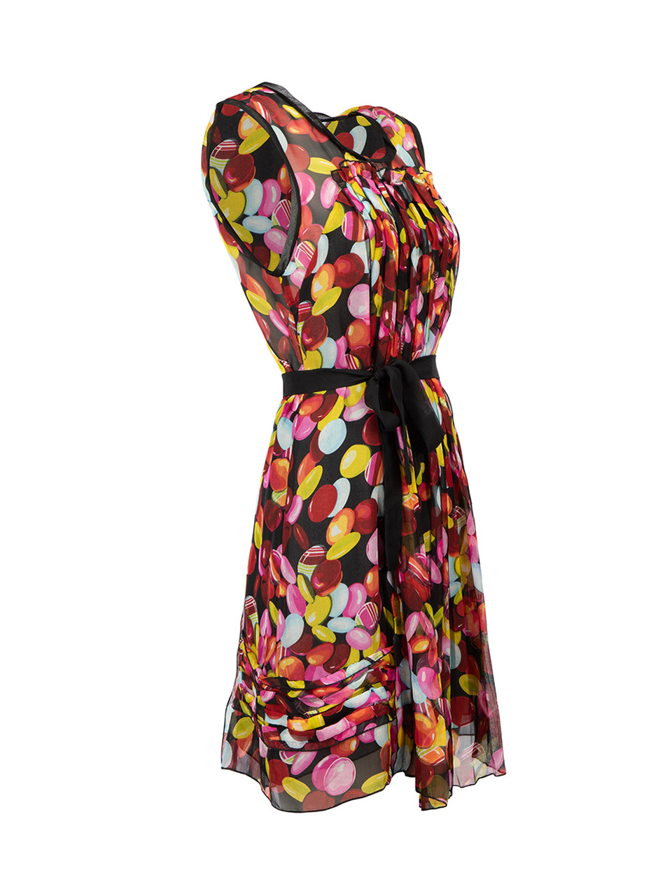 Miu Miu Candy Printed Sheer Belted Sleeveless Mini Dress