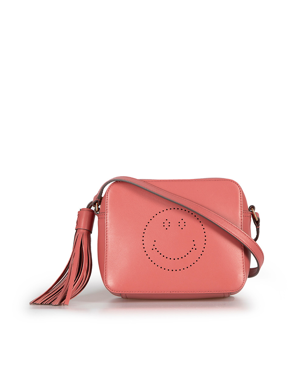 Dusty Pink Leather Smiley Perforated Crossbody Bag