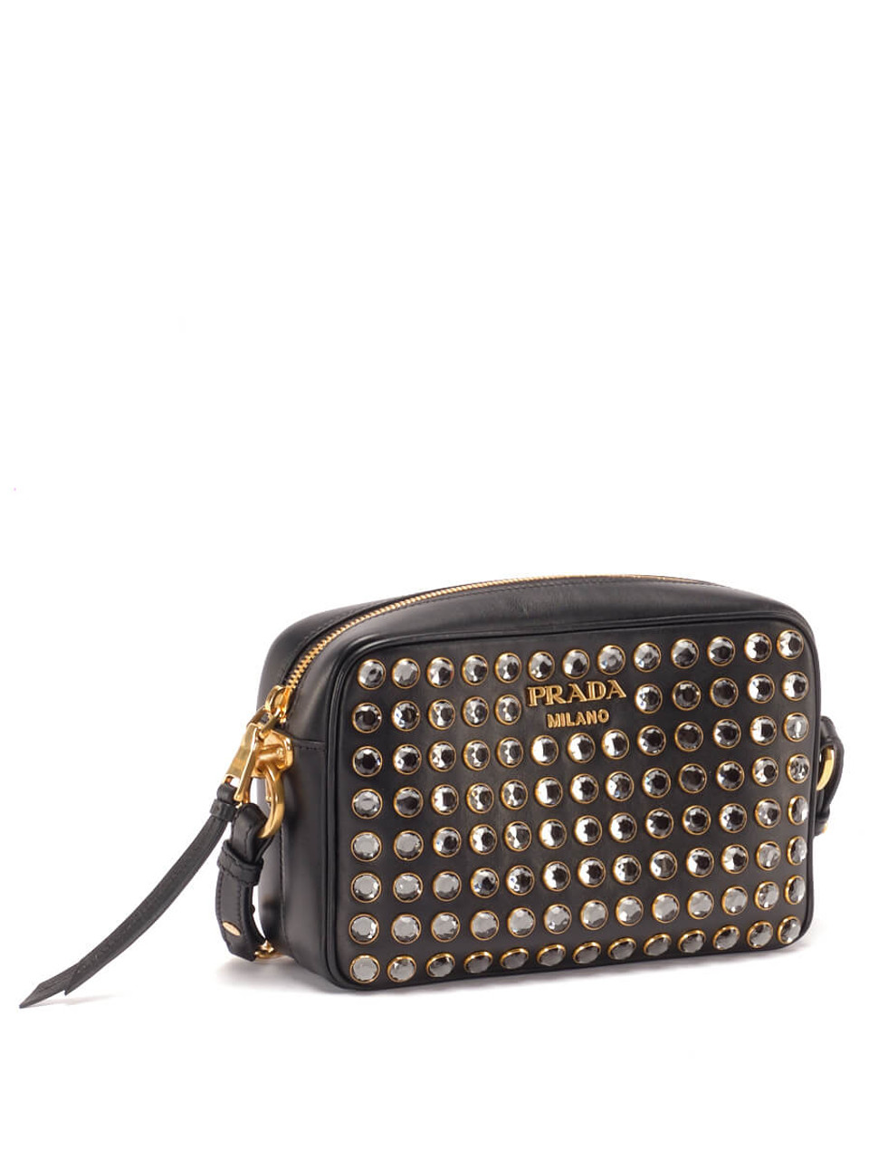 Prada Diagramme Studded Leather Camera Bag Black